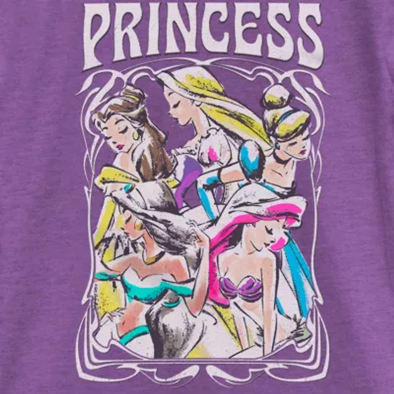 Disney Collection Little & Big Kid Girls Crew Neck Short Sleeve Regular Fit Ariel Belle Cinderella Graphic T-Shirt