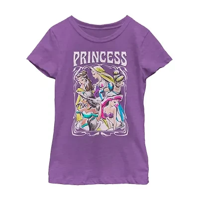 Disney Collection Little & Big Kid Girls Crew Neck Short Sleeve Regular Fit Ariel Belle Cinderella Graphic T-Shirt
