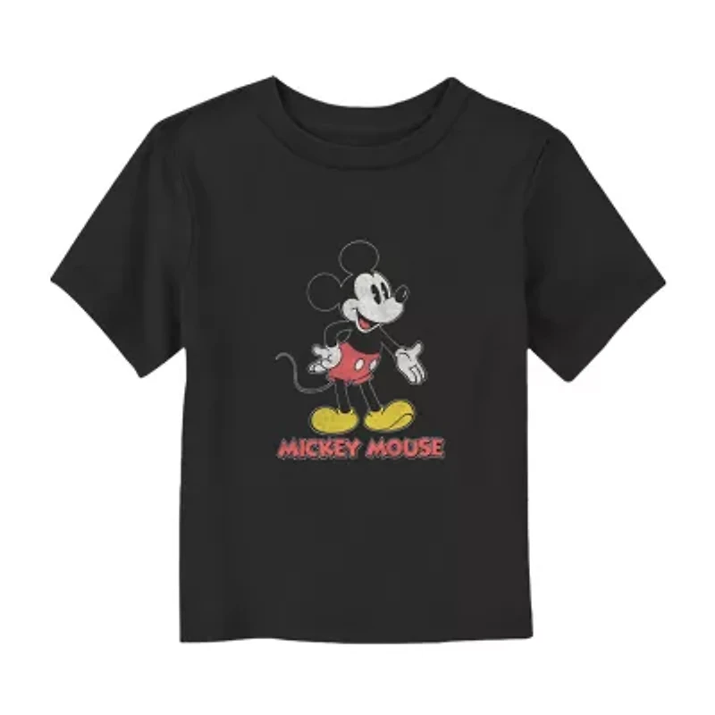 Disney Collection Toddler Boys Crew Neck Short Sleeve Regular Fit Mickey Mouse Graphic T-Shirt
