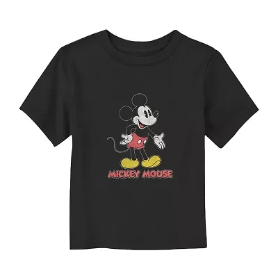 Disney Collection Toddler Boys Crew Neck Short Sleeve Regular Fit Mickey Mouse Graphic T-Shirt