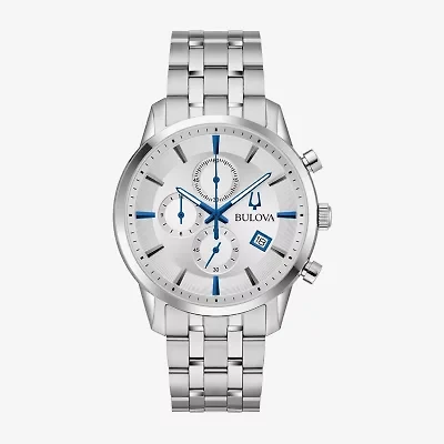 Bulova Classic Sutton Mens Chronograph Silver Tone Stainless Steel Bracelet Watch 96b404
