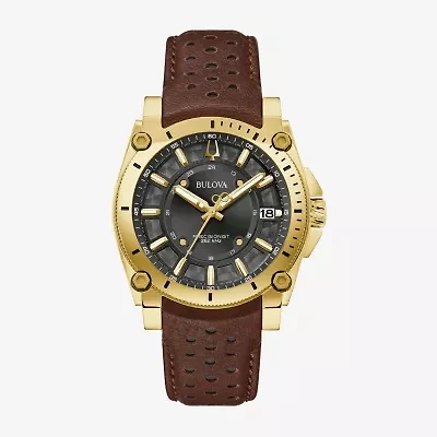 Bulova Luxury  Icon Mens Brown Leather Strap Watch 97b216