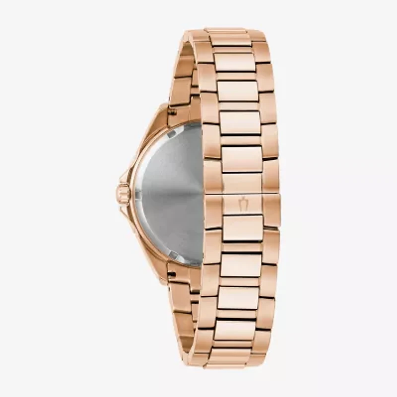 Bulova Classic Crystal Mens Crystal Accent Rose Goldtone Stainless Steel Bracelet Watch 97a180