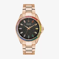 Bulova Classic Crystal Mens Crystal Accent Rose Goldtone Stainless Steel Bracelet Watch 97a180