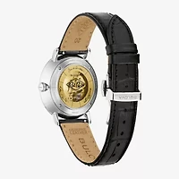 Bulova Frank Sinatra Rat Pack Mens Automatic Black Leather Strap Watch 96b406