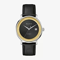 Bulova Frank Sinatra Rat Pack Mens Automatic Black Leather Strap Watch 96b406