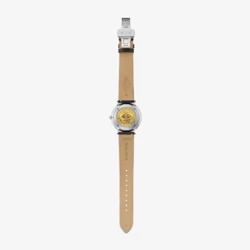 Bulova Frank Sinatra Rat Pack Mens Automatic Black Leather Strap Watch 96b406