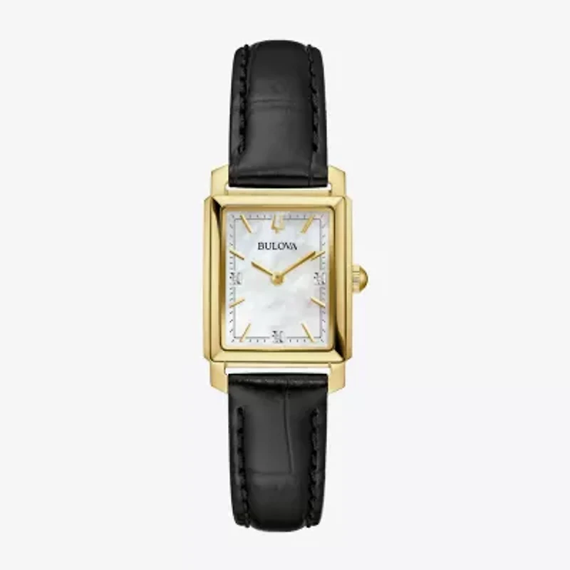 Bulova Classic Sutton Womens Diamond Accent Black Leather Strap Watch 97p166