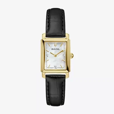 Bulova Classic Sutton Womens Diamond Accent Black Leather Strap Watch 97p166