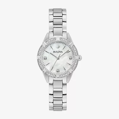 Bulova Classic Sutton Womens Diamond Accent Silver Tone Stainless Steel Bracelet Watch 96r253