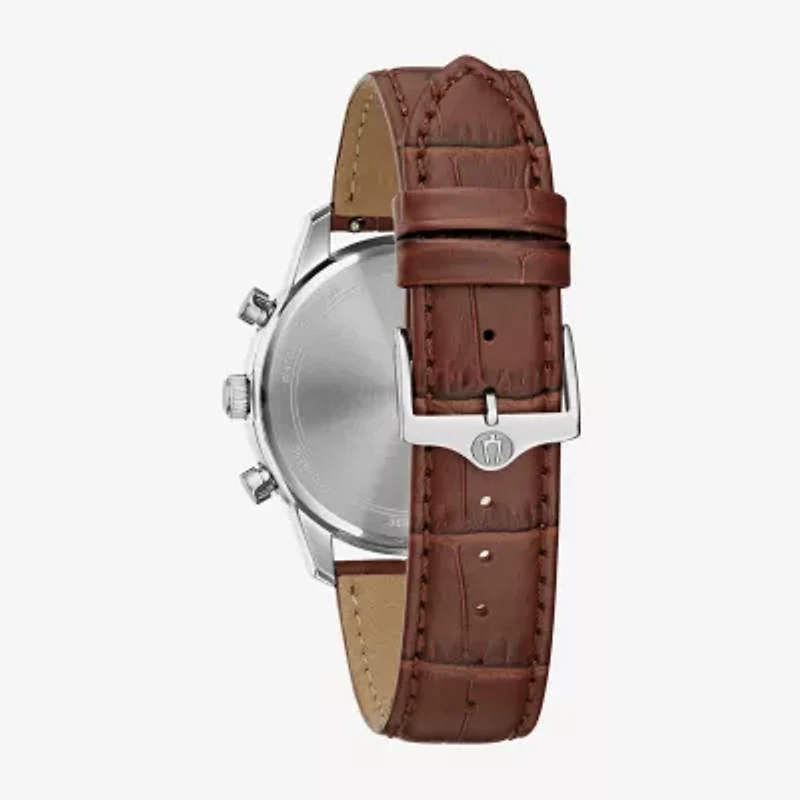 Bulova Classic Sutton Mens Chronograph Brown Leather Strap Watch 96b402