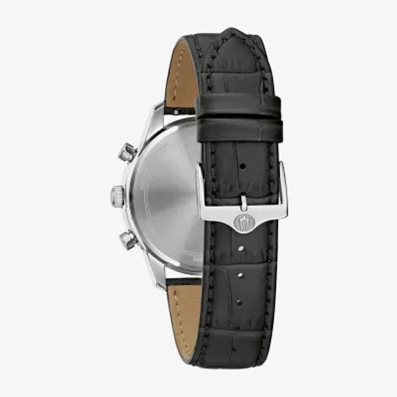Bulova Classic Sutton Mens Chronograph Black Leather Strap Watch 96b403