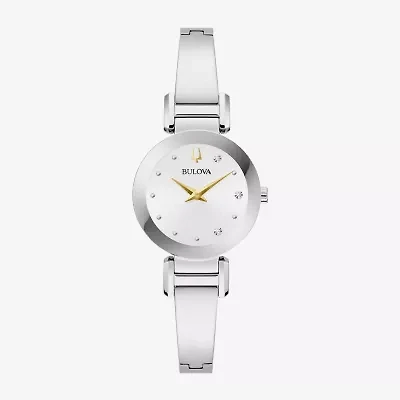 Bulova Modern Marc Anthony Womens Diamond Accent Silver Tone Stainless Steel Bangle Watch 96p241