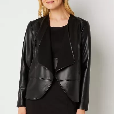 Black Label by Evan-Picone Faux Leather Womens Classic Fit Suit Jacket