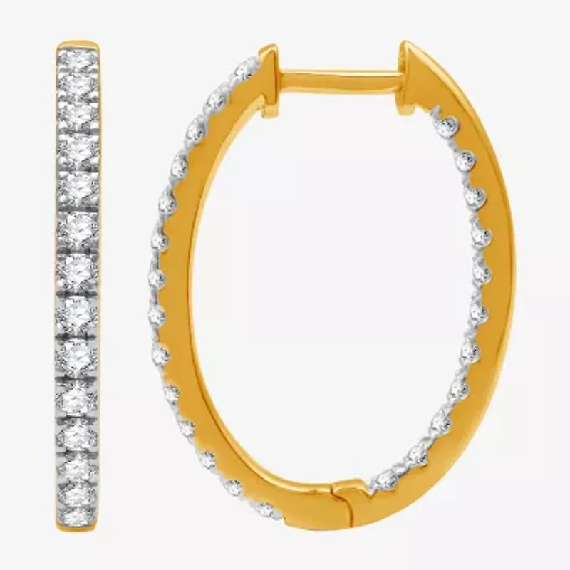 (H-I / I1) 1 CT. T.W. Lab Grown Diamond 10K or 14K White or Yellow Gold 23.1mm Hoop Earrings