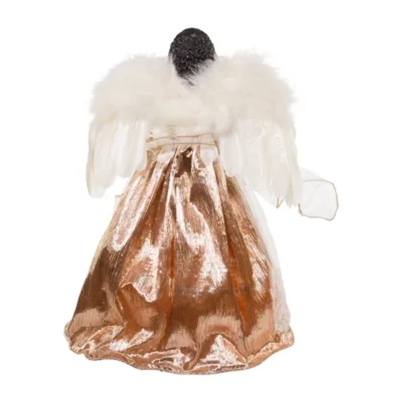 Kurt Adler 16in White/Rose Gold Black Angel Christmas Tree Topper
