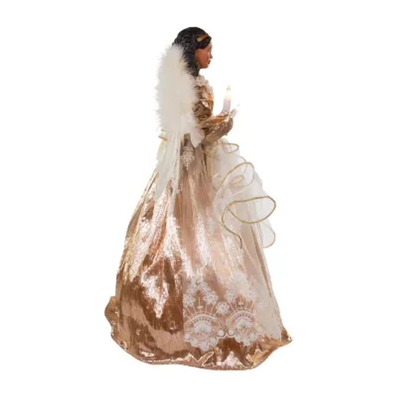 Kurt Adler 16in White/Rose Gold Black Angel Christmas Tree Topper