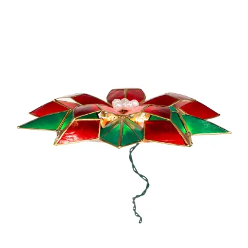 Kurt Adler 9.5in Ul 10 Light Red And Green Poinsettia Christmas Tree Topper