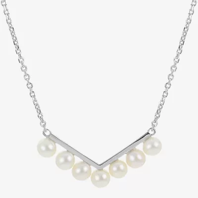 Womens White Sterling Silver 18 Inch Chevron Necklace