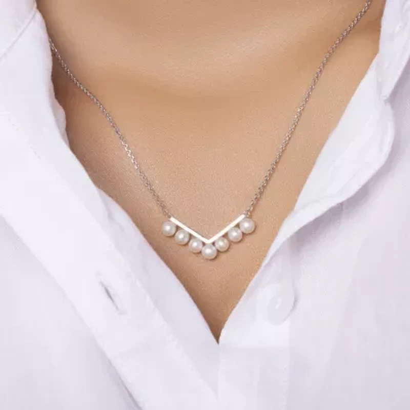 Womens White Sterling Silver 18 Inch Chevron Necklace