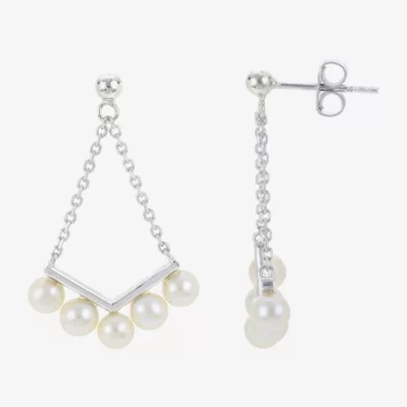 Womens White Cultured Freshwater Pearl Sterling Silver Drop Earrings