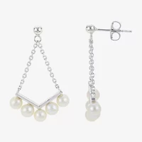 Womens White Cultured Freshwater Pearl Sterling Silver Drop Earrings