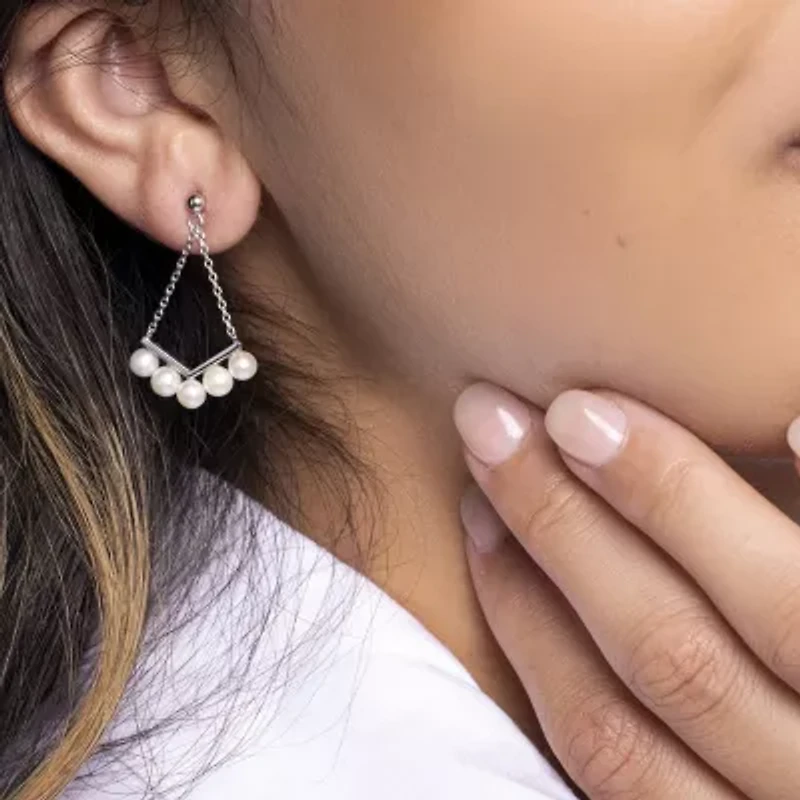 Womens White Cultured Freshwater Pearl Sterling Silver Drop Earrings