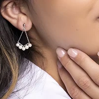 Womens White Cultured Freshwater Pearl Sterling Silver Drop Earrings