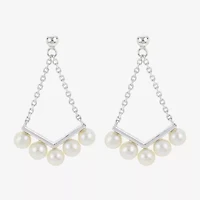 Womens White Cultured Freshwater Pearl Sterling Silver Drop Earrings
