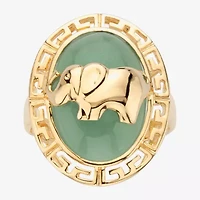 Elephant Womens 3MM Genuine Green Jade 14K Gold Over Silver Band