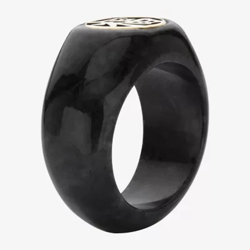 "Fortune" Womens Genuine Black Jade 10K Gold Cocktail Ring
