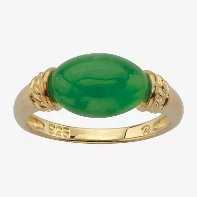 Womens Genuine Green Jade 14K Gold Over Silver Cocktail Ring