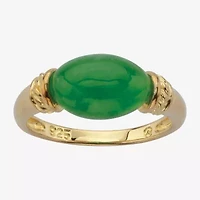 Womens Genuine Green Jade 14K Gold Over Silver Cocktail Ring