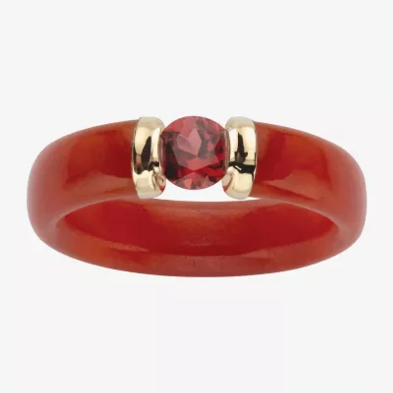 Womens 5MM Genuine Red Jade 10K Gold Band