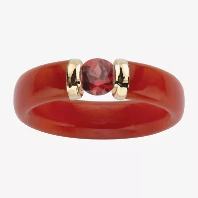 Womens 5MM Genuine Red Jade 10K Gold Band