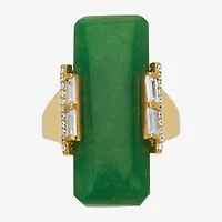 Womens Genuine Green Jade 18K Gold Over Silver Rectangular Cocktail Ring