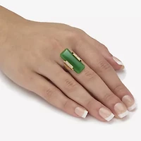 Womens Genuine Green Jade 18K Gold Over Silver Rectangular Cocktail Ring