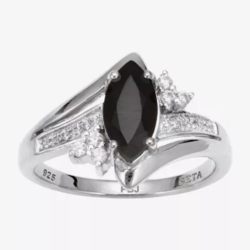 Womens Genuine Black Onyx Sterling Silver Marquise Cocktail Ring