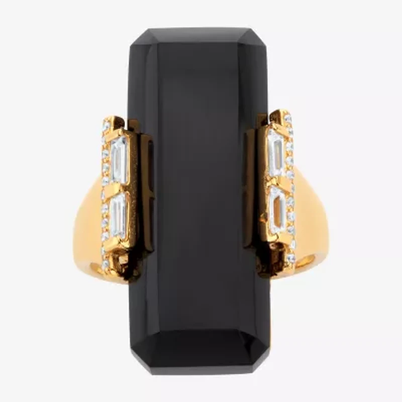 Womens Genuine Black Onyx 18K Gold Over Silver Cocktail Ring