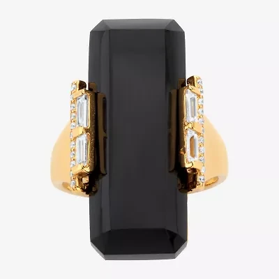 Womens Genuine Black Onyx 18K Gold Over Silver Cocktail Ring