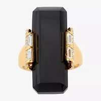 Womens Genuine Black Onyx 18K Gold Over Silver Cocktail Ring