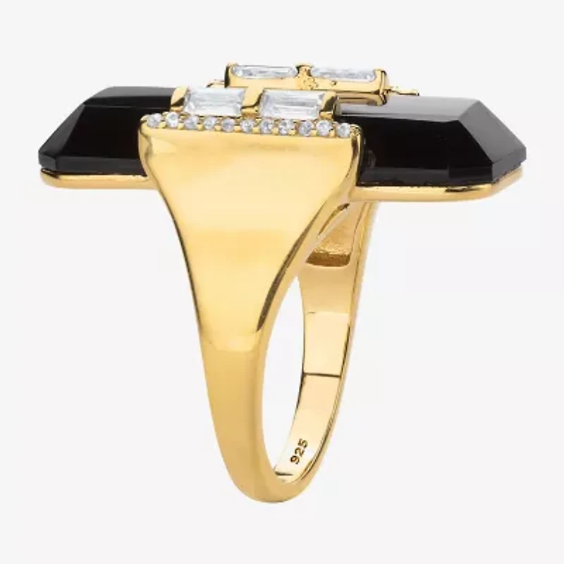 Womens Genuine Black Onyx 18K Gold Over Silver Cocktail Ring