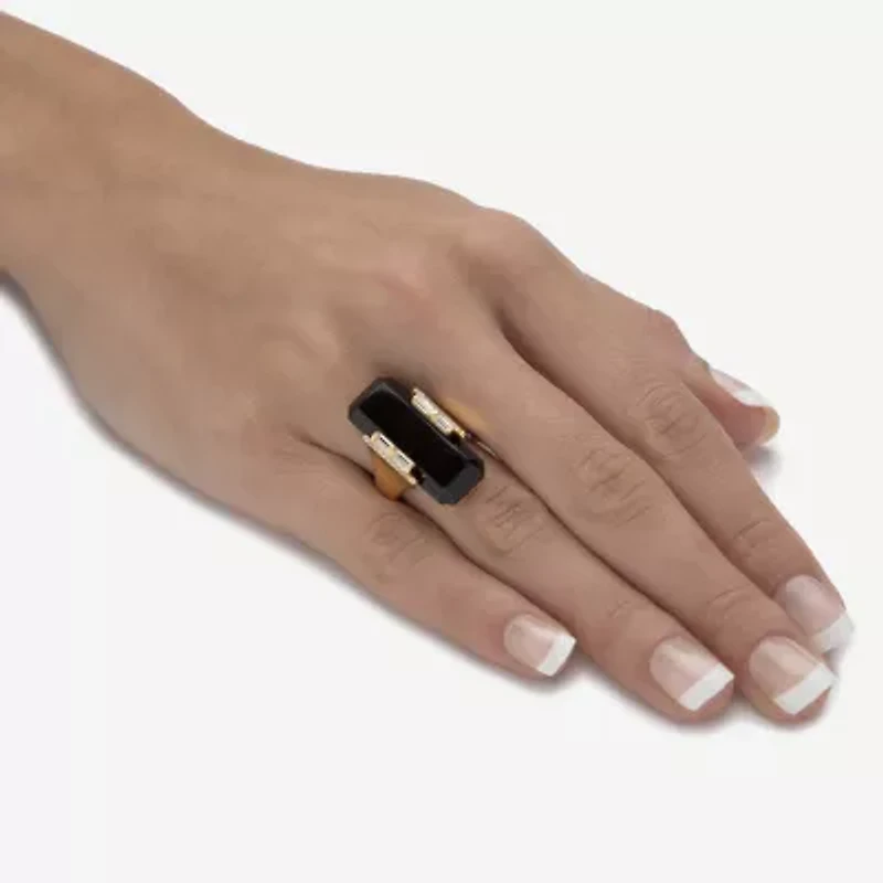 Womens Genuine Black Onyx 18K Gold Over Silver Cocktail Ring