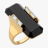 Womens Genuine Black Onyx 18K Gold Over Silver Cocktail Ring