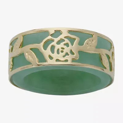 Womens 10MM Genuine Green Jade 10K Gold Over Silver Band