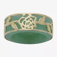 Womens 10MM Genuine Green Jade 10K Gold Over Silver Band