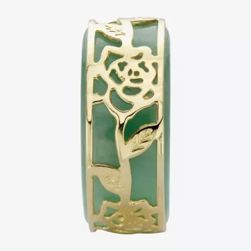 Womens 10MM Genuine Green Jade 10K Gold Over Silver Band