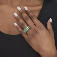 Womens 3.5MM Genuine Green Jade 10K Gold Band