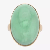 Womens Genuine Green Jade 14K Gold Over Silver Cocktail Ring