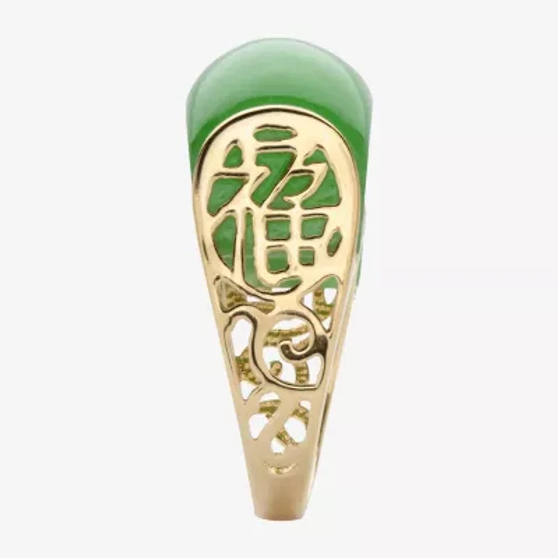Womens 3MM Genuine Green Jade 14K Gold Over Silver Band